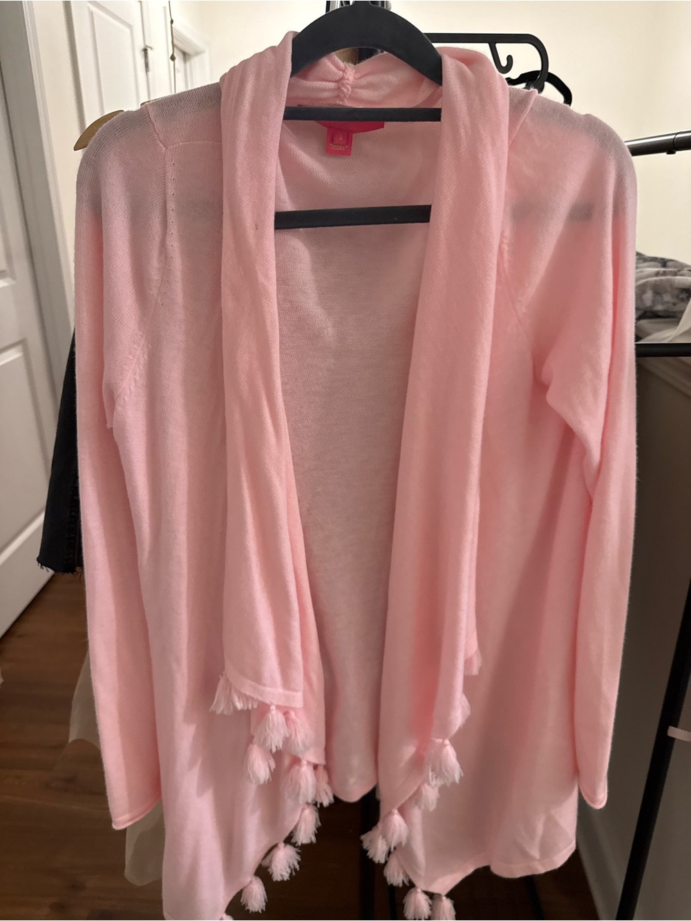 Lilly Pulitzer Light Pink Open-Front Cardigan with Tassel Trim